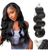 CurlyPark Body Wave Micro Loop Human Hair Extensions Natural Black Double Drawn Microlink Extensi...
