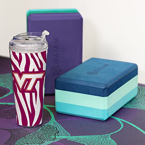 Image of Rico Industries NCAA Glitter 24oz Acrylic Glitter Tumbler with Hinged Lid, Officially Licensed Double Wall Tumbler with Straw