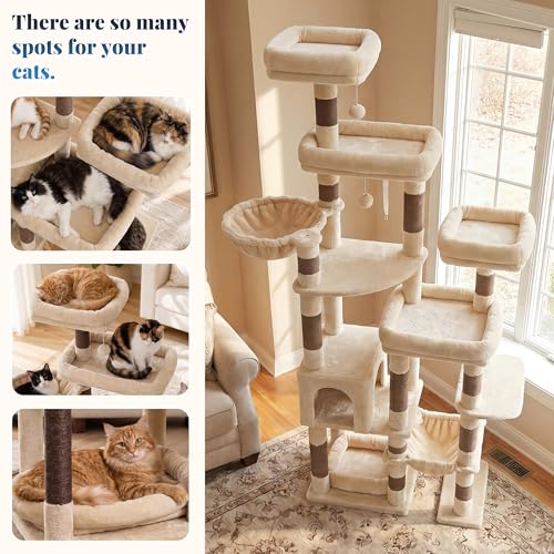 Image of Hey-brother Cat Tree Tower, Wide Base, 5 Platforms for Multi-Cats, MPJ074MJ