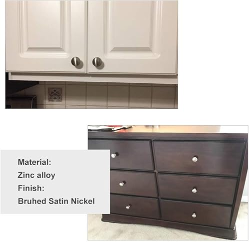 Miniatura 5 de homdiy Paquete de 10 pomos de gabinete de níquel cepillado, tiradores de aparador de un solo agujero, pomos de níquel satinado, pomos para cajones,