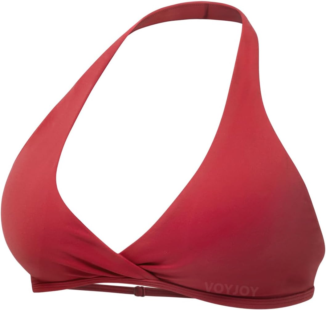 VOYJOY Halter Sports Bras for Women Deep V Neck Open Back Padded Adjustable Back Straps Workout Yoga Everyday Bra Crop Top