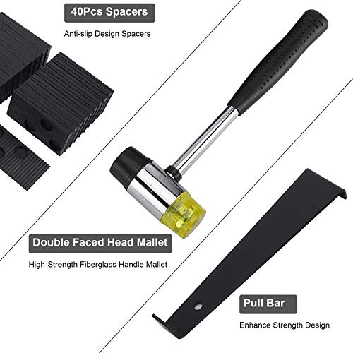 Artilife Laminate Wood Flooring Installation Kit with Ruber Hammer, 40Pcs Spacers, Heavy Duty Pull Bar, Tapping Block and 2 Knee Pads Tools Kit