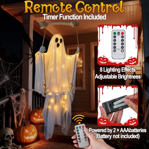 4.8' Hanging Swing Ghost Halloween Outdoor Decoration - image 4