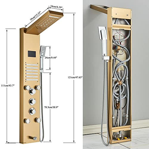 Columna de Ducha con Panel LED Impermeable y Chorro Cascada, Torre de Masaje, Boquillas de Acero Inoxidable SUS304 miniatura 4