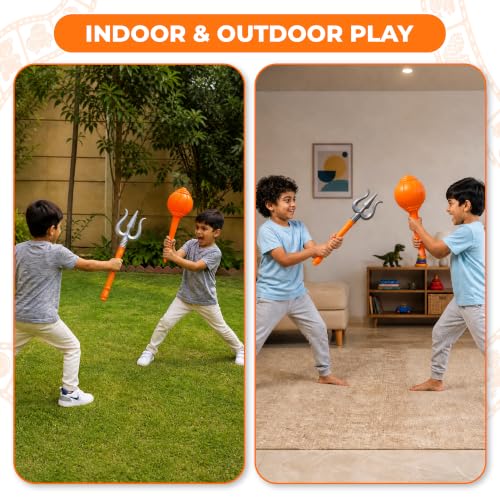 Image of RATNA'S Toy Trishul and Gada 2in1 Combo Set, Lightweight Plastic Religious Play Props, Pretend Play Toys for Kids