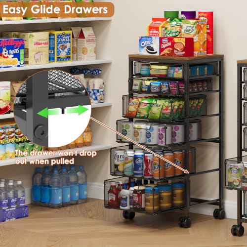 Image of Rolling Storage Cart with 6 Drawers, Craft Cart with Lockable Wheels