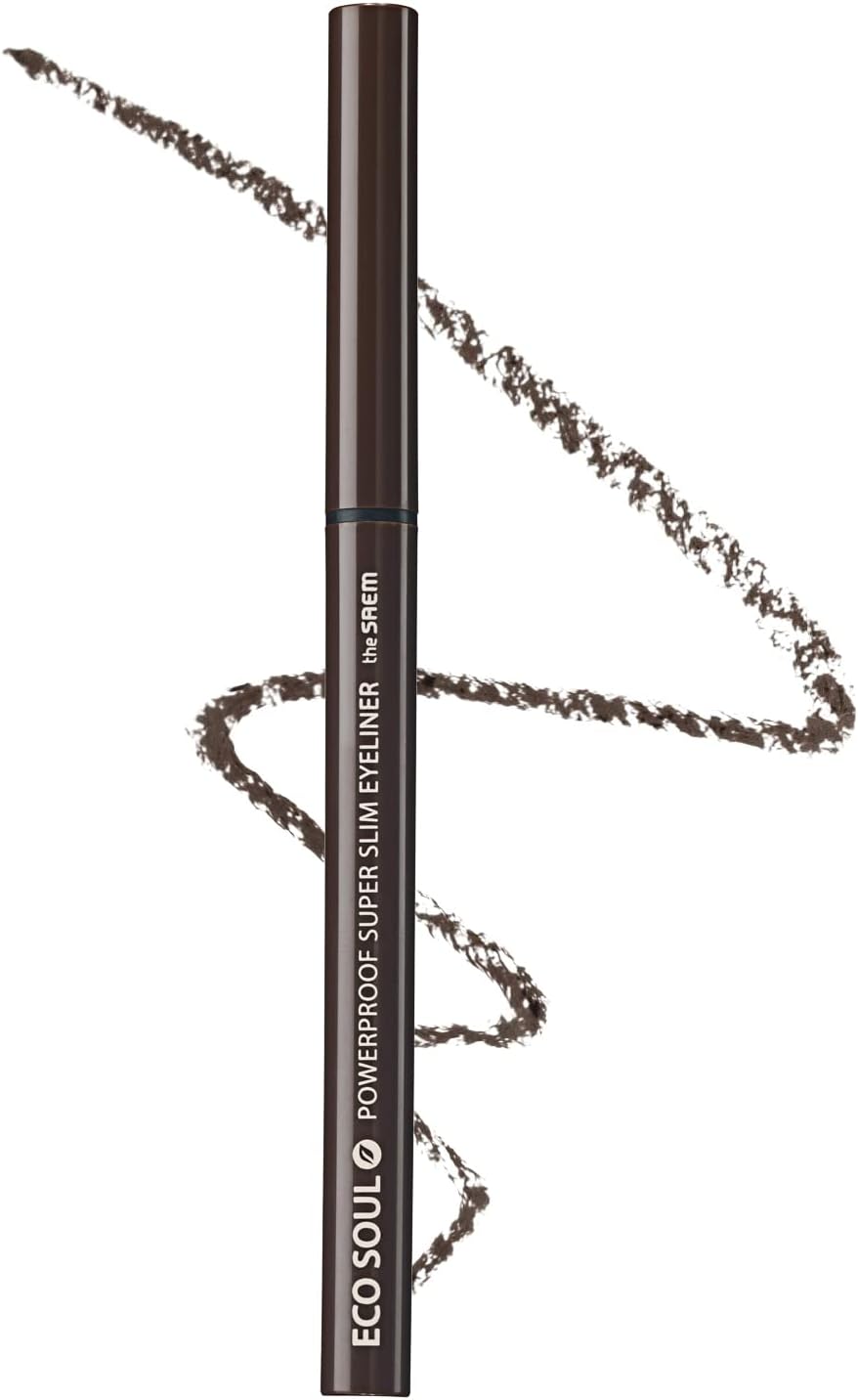 - THESAEM Eco Soul Powerproof Super Slim Eyeliner - Smudge Proof Gel Eyeliner - Micro Precision Tip (2mm) - Highly Pigmented & Long-lasting Eye Makeup Glides on Smoothly, 0.1g (BR01 Thrill Brown)