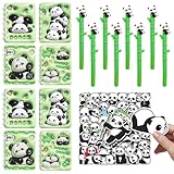 Yhjxly ¡Panda Party Kit para Cumpleaños de Niños, 8 Mini Cuadernos, 8 Cartoon Gelschreiber, 50 Aufkleber, Schreibwaren para Niños, Escuela y Oficina