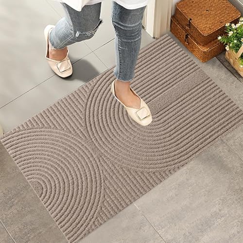 Diaxilu Fußmatte 40x60 cm Innen und Außen - rutschfeste Schmutzfangmatte - Waschbar Fussmatte, Wasserdicht Türmatte - Schmutzfänger Teppich für Eingang, Haustür, Patio, Flur, Garten (Braun)