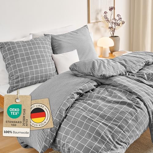 Blumtal Biber Bettwäsche 135x200 + 80x80 cm Baumwolle 2teilig - Flanell Bettwäsche 135 x 200 Oeko-TEX zert. & ultraweich - 60 °C waschbare Flanell...