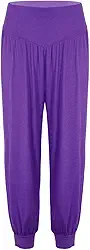 Calça feminina macia, cintura alta, pernas largas, casual, solta, ioga, esportes, dança, harém, Roxa, GG