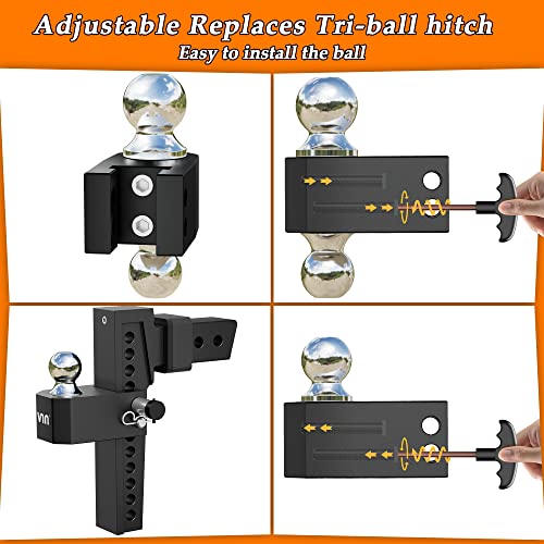 Vnn Adjustable Trailer Hitch, Tri-Ball (1-7/8", 2", 2-5/16"), Fits 2.5-Inch Receiver, 10 Inch Cushion Drop Hitch,18500 Lbs Gtw-Drop Hitch For Heavy Duty Truck, Solid Ball Mount, Black #TOP3