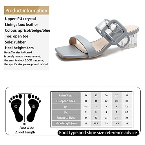 Sandalias de cristal para mujer con tacón de 4 cm y punta cuadrada azul 6