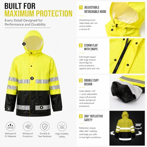 Image of Rain Suit For Men & Women Waterproof Heavy Duty Rain Gear Reflective Jacket for Fishing Outdoor Work Raincoats