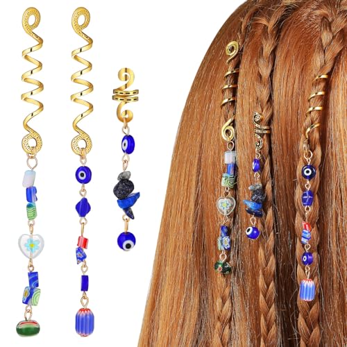 Holibanna Blue Evil Eye Spiral Hair Charms for Braids Alloy 3 Pack