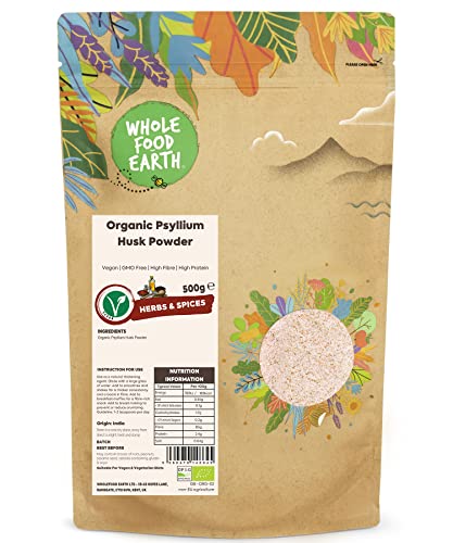 Wholefood Earth Organic Psyllium Husk Powder 500g Vegan | GMO Free | High Fibre | High Protein | Certified Organic