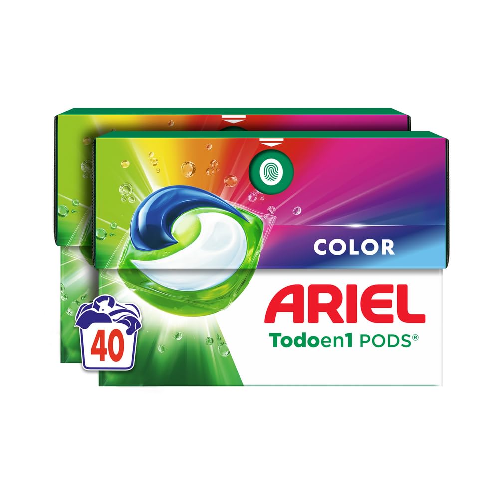 ARIEL PODS Todo en 1 Detergente Lavadora Liquido 40 Capsulas/Pastillas, Jabon Extra Cuidado del Color, Mas Color y Brillo, Limpieza Profunda
