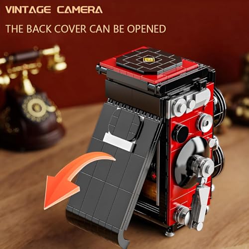 Image of SKY LINE OCEAN Vintage Camera Building Block Set, 719 PCS Retro Model Brick Kit with Simulated Shutter, Openable Covers, LED Light, Home Decor Gift Photography Lovers | 6 Months Structural Warranty