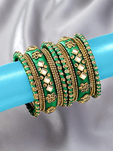 Image of Peora Silk Thread Kundan & Stone Studded Chuda Bangles Set Gift for Women
