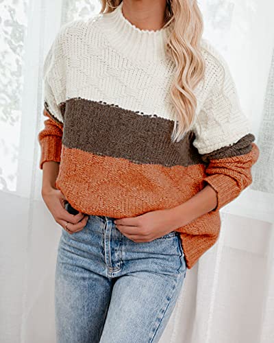 ANCAPELION Women’s Casual Sweater Pullover Winter Cozy Long Sleeve Turtleneck Jumpers Color Block Knit Pullover Top Loose Fit3