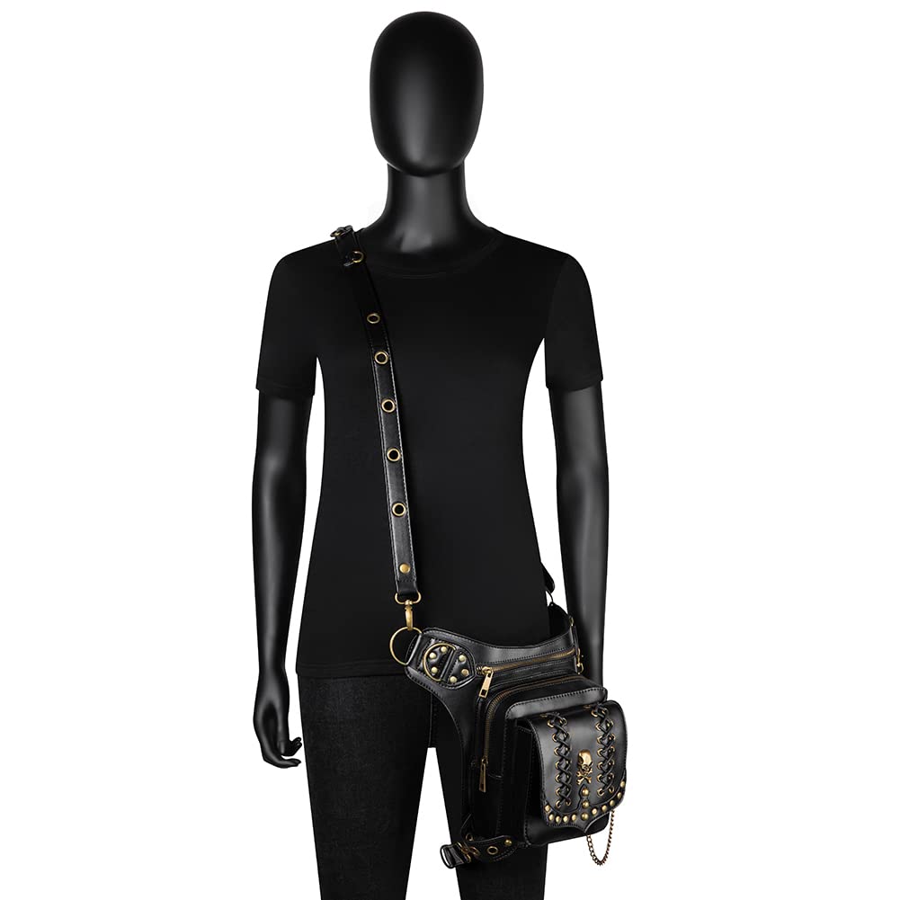 Dajingkj Sac à bandoulière Steampunk avec crâne, sac à jambe de moto, sac de voyage gothique, sac à hanche pour femme et homme, Taille unique, Mode