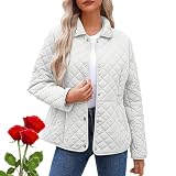 INGKE Quilted Jackets for Women Casual Long Sleeve Button Down Diamond Puffer Jacket, Winter Lightweight Outerwear (white,3X-Large)