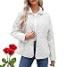 INGKE Quilted Jackets for Women Casual Long Sleeve Button Down Diamond Puffer Jacket, Winter Lightweight Outerwear (white,3X-Large)