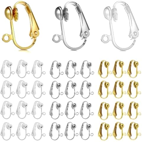 ZukoCert 36 Pcs Clip On Earring Converter Set for Non Pierced Ears, Hypoallergenic Earring Clips with Easy Open Loop for DIY Making Findings, Gold & Silver Tones(18 Pairs) Cover