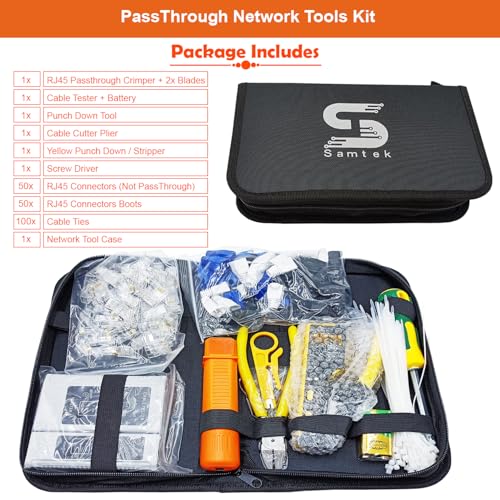 RJ45 Pass Through Crimping Tool Kit, All-in-One Ethernet Network Cable Crimper Set including Cable Tester, Cutter - Image 3