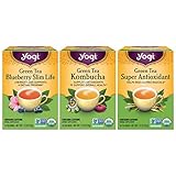 Yogi Tea - Green Tea Variety Pack Sampler (3 Pack) - Includes Green Tea Blueberry Slim Life, Green Tea Kombucha, and Green Tea Super Antioxidant Teas - Contains Caffeine - 48 Organic Green Tea Bags