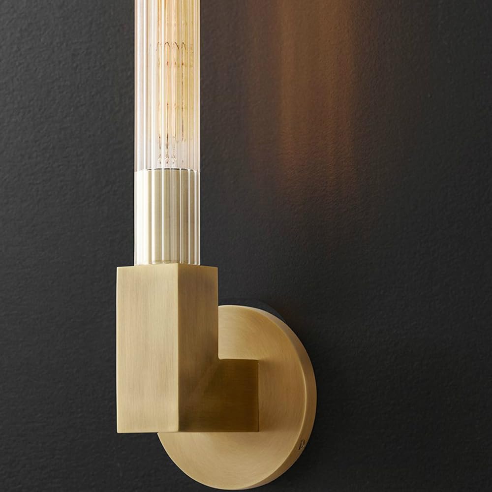 ISCBAFYX Barra luminosa da parete lineare a 2 luci della metà del secolo per la camera da letto Lampada da parete per bagno in vetro a tubo lungo dorato sopra lo specchio Lampada da parete industriale