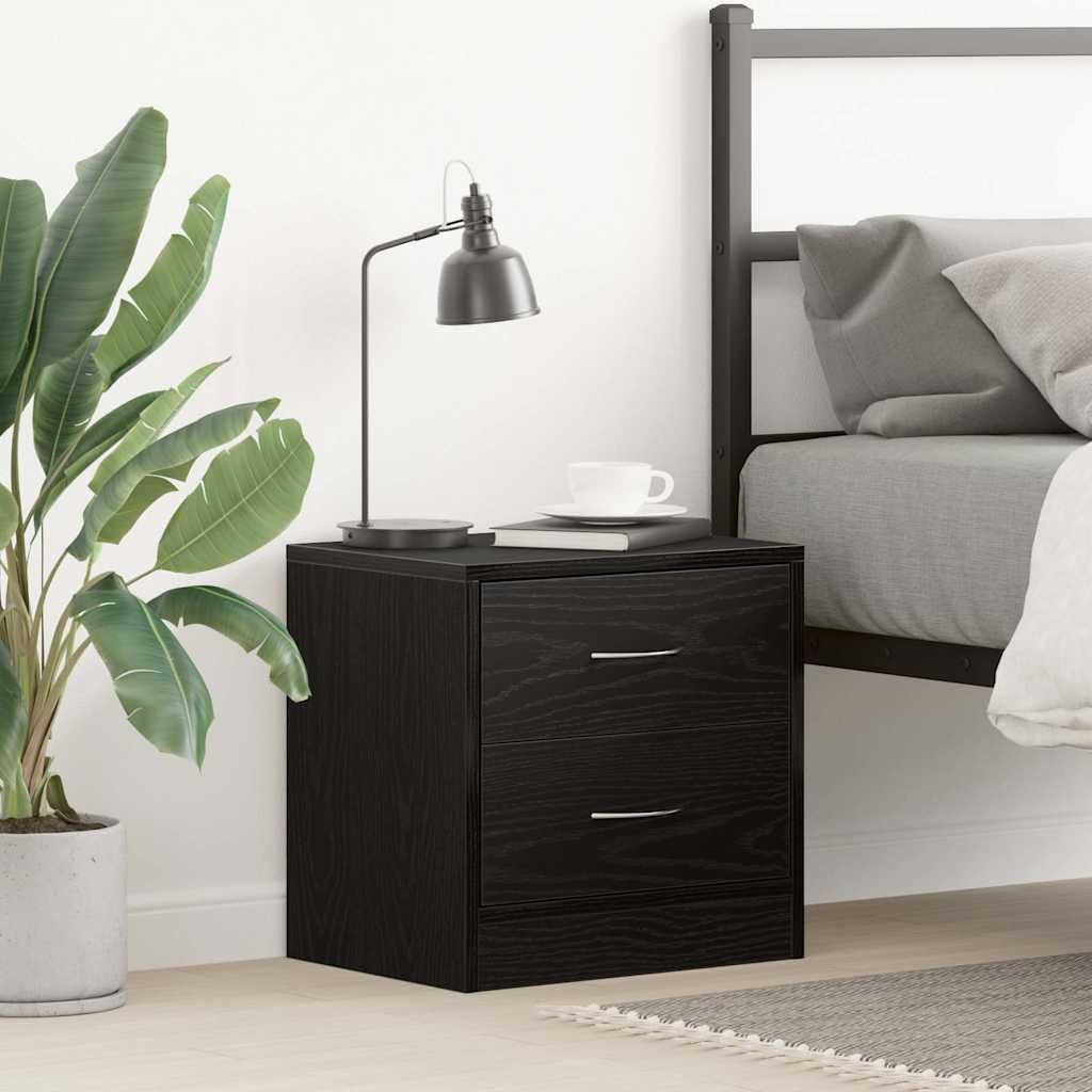 SXZenSpace Bedside Cabinet Black Oak 40x30x40 cm Slim Engineered Wood Nightstand with 2 Drawers, Small Bed Side Table for Bedroom, Hallway or Living Room