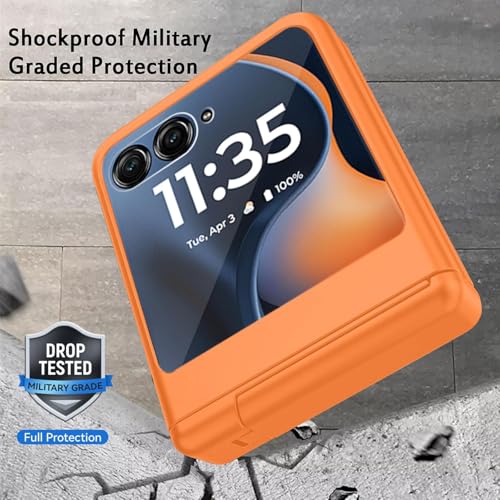 Image of Kapa Textured Grip with Stand Hinge Protection Back Cover for Moto Razr 60 /50 | with [Inbuilt Glass] Full Body Shockproof Hard Back Case (Orange)