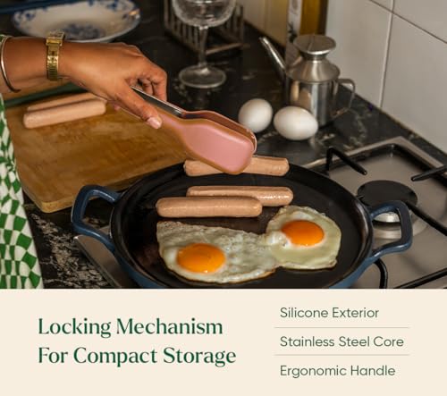 Image of Ember Cookware Silicone Kitchen Tongs | 230C Heat Resistant | Versatile- for Kitchen and Serving| Stainless Steel Core with Food Safe Silicone Grip | Locking Mechanism for Compact Storage |Terracotta