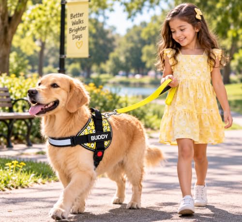Image of Yellow Fun Print Dog Vest Harness with Leash, No Pull & Reflective