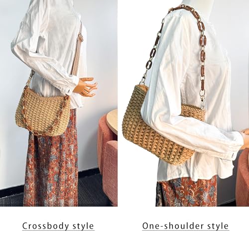 Eiyye Hobo Bag Women’s Straw Crossbody Bag Handmade Small Woven Summer Beach Handbag with Chain for Travel, Shopping, Camping, Beach Vacations3