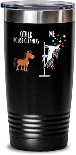 Unicorn House Cleaner Tumbler Other Me Funny Gift For Coworker Women Her Cute Office Birthday Present Magical Joke Quote Gag Insulated Cup With Lid