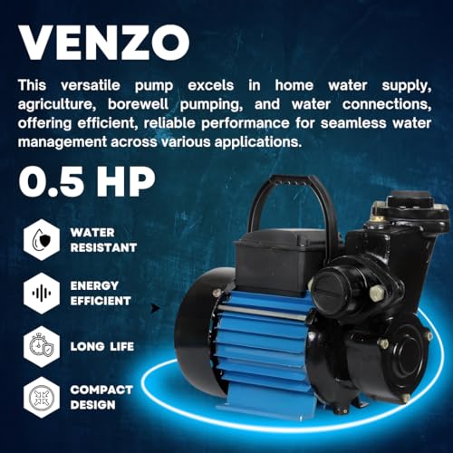 Image of VENZO PREMIUM 0.5 HP Motor Self Priming Regenerative Water Pump| 100% pure copper Winding | Monoblock Pumps| 0.5 hp water pump motor for home | Single Phase | 1-Year Manufacturer Warranty