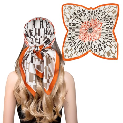 Relang Fashion Silk Satin Head Scarf for Women Hair Bandana Hair Scarf Wrap Neck Scarf for Women 27.5×27.5 inches Acrobatic Stage Orange