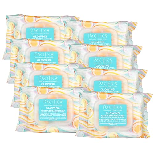 Image of Pacifica Makeup Remover Face Wipes - 8-Pack Daily Facial Cleansing Exfoliating Towelettes - Biodegradable - Organic - w /Gycolic Acid - Clean Beauty Vegan & Cruelty-Free Dermatologist Tested 240 Count