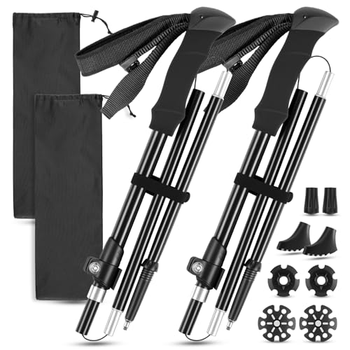 Hiking Poles 2 Pack, Aircraft-Grade Aluminum Alloy Trekking Poles for Hiking, Adjustable and Foldable Design Hiking Sticks, EVA Sweat-Absorbent and Non-Slip Handle for Men, Women, Seniors