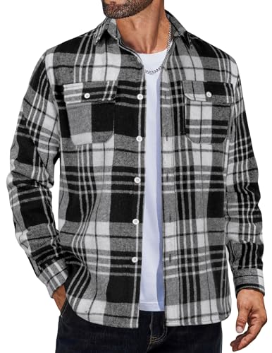 Image of COOFANDY Mens Flannel Shirts Long Sleeve Plaid Shirt Jacket Button Down Shirt with Pockets