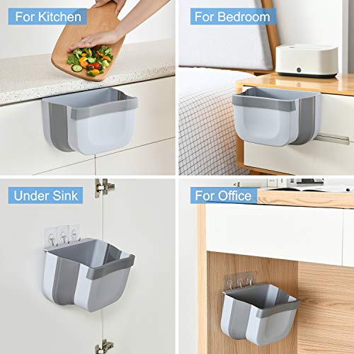 Subekyu 1.2 Gal/4.5L Hanging Folding Mini Trash Can For Kitchen Cabinet Door, Small Collapsible Garbage Bin Under Sink, Wall Mounted Folding Waste Bin, Plastic, Gray #TOP4