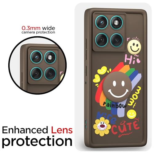 Image of Pikkme Back Cover for Motorola Moto Edge 60 5G / Moto Edge 60 Fusion 5G | Soft Silicone| Cute Rainbow Smile & 3D Cartoon Flower Design | Shockproof Raised Camera Protection Bumper Case (Brown)