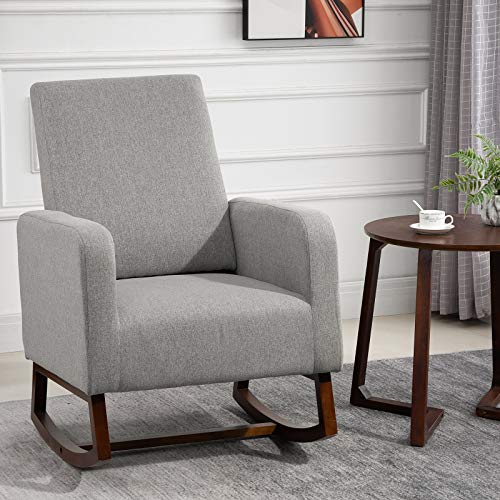 Homcom Accent Lounge Rocking Chair With Solid Curved Wood Base And Linen Padded Seat, Grey #TOP1