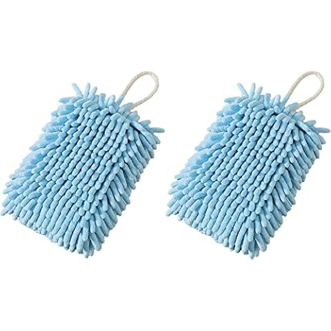 Nipogear 2 PCS Hand Towels for Kitchen,Chenille Towel,Hand Towels for Bathroom Clearance,Ultra Soft, Highly Absorbent and Quick Drying, Machine Washable,Hand Towels with Hanging Loop (Blue,7.5X5in) Cover