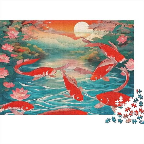 Rompecabezas de 1000 piezas para adultos, juego educativo de peces koi en el agua (70 x 50 cm)