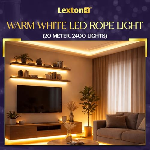 Image of Lexton Decorative 20 Meter Long Warm White 2400 LED Rope Light | Plug Sourced | Waterproof & Flexible LED Strip | Suitable for Home Decor, Outdoor Decoration, Diwali, Birthday, Christmas (Pack of 1)
