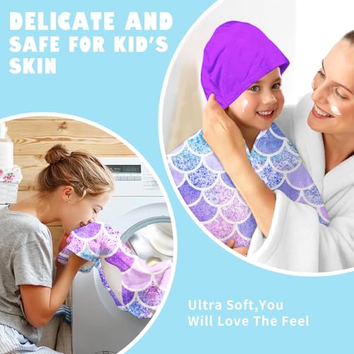 Image of Mermaid Girls Beach Towel with Hoodie for Kids Toddlers Age 4-8, Pink Blue Bath Towels Shower Wrap for Girls, Hooded Poncho Beach Blanket for Pool Swimming Cute Wearable Bath Towel for Child