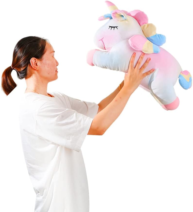 AIXINI Plush Unicorn Stuffed Animal Pillows Toy, 17.72 Inch Cute Soft Colorful Rainbow Unicorn Plushie Gifts for Girls